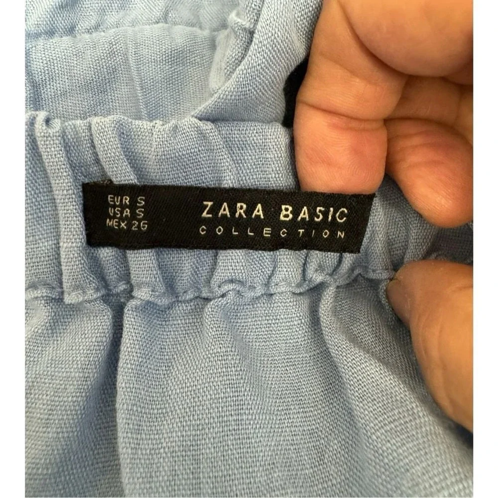 Zara Basic Chambray Blue Off‎ Shoulder Ruffle Sleeve Romper Sunsuit Size  Small